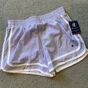 Champion Lavender Script Logo Athletic Shorts with White Trim